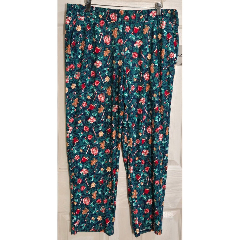 Jockey Soft Cool Christmas Pajama Pants Womens Large Green Holiday Gingerbread L